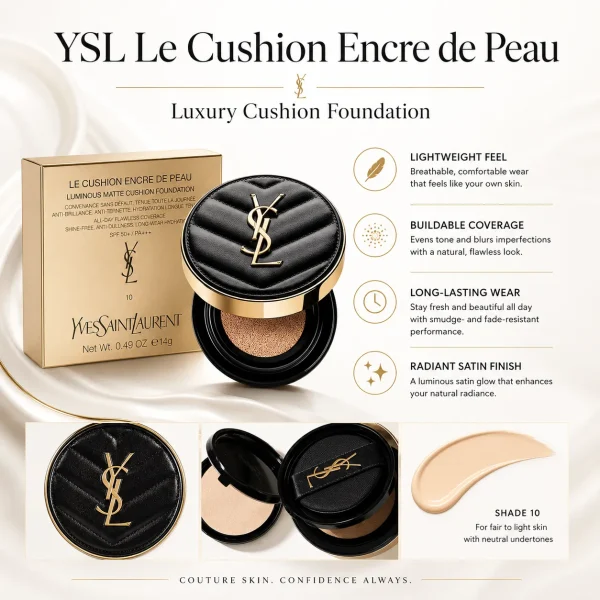 YSL Le Cushion Encre de Peau Luminous Matte Cushion Foundation Shade 10
