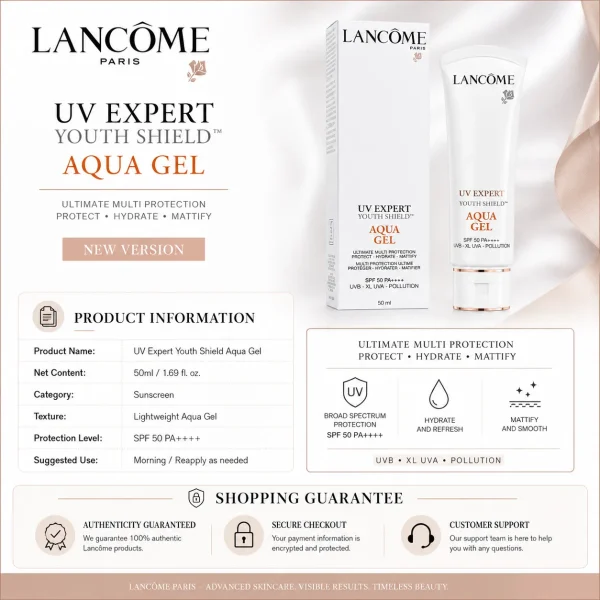 Lancôme UV Expert Aquagel Defense Sunscreen SPF50 50ml White Tube New Version